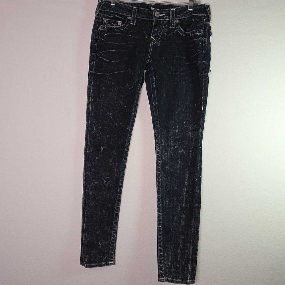 True Religion Skinny Jeans Women’s 29 – Distressed Dark Wash, Made in Mexico